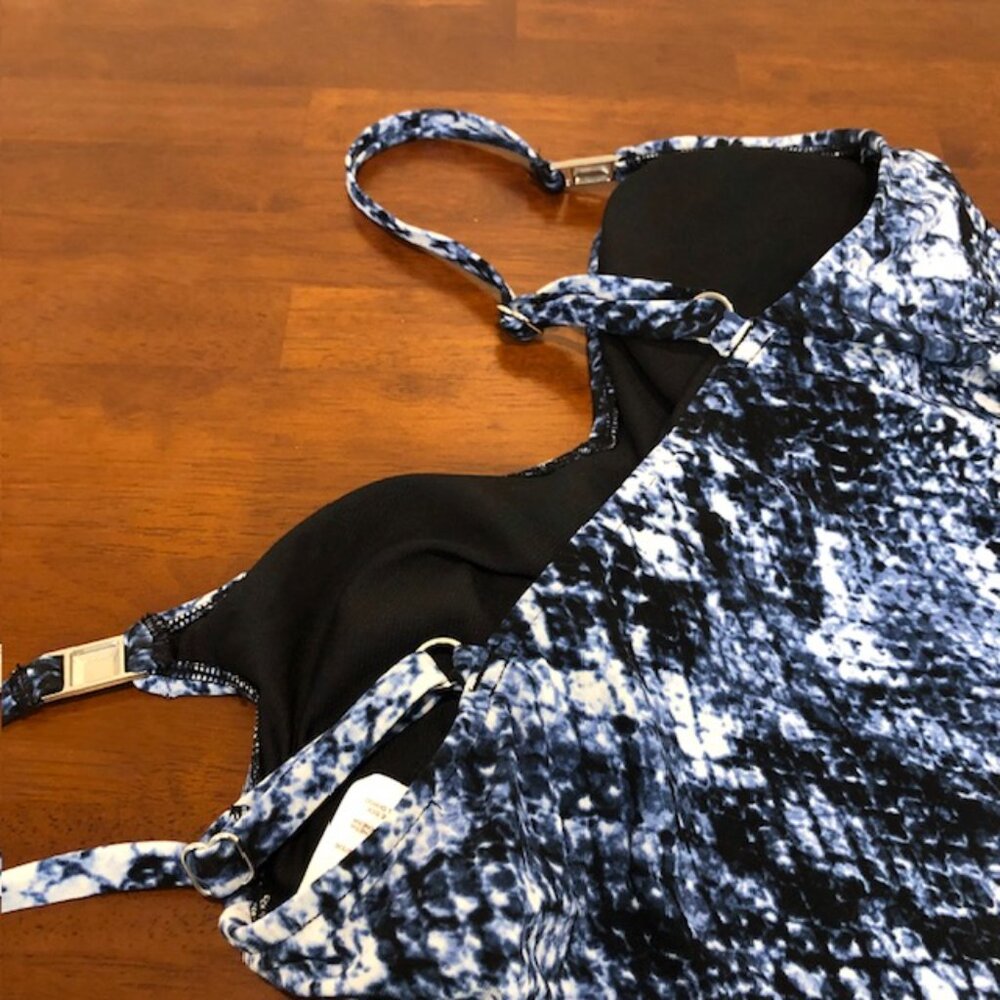 Women’s Black and Blue Tankini Swim Top Size M Pre-Owned. - Picture 10 of 14